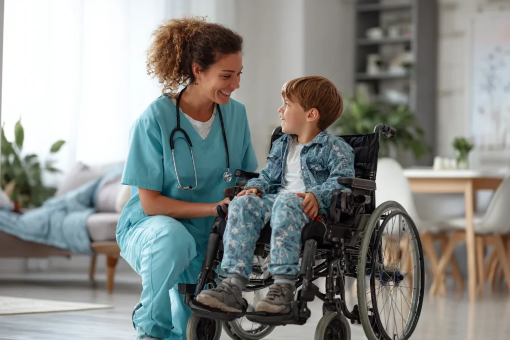 Home Care Orlando caregiver taking care of a young kid
