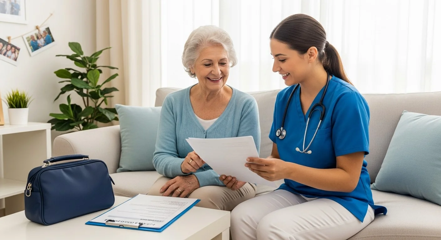A compassionate caregiver assisting an elderly woman in her home, demonstrating quality personal care and explaining how to choose personal care providers in florida.